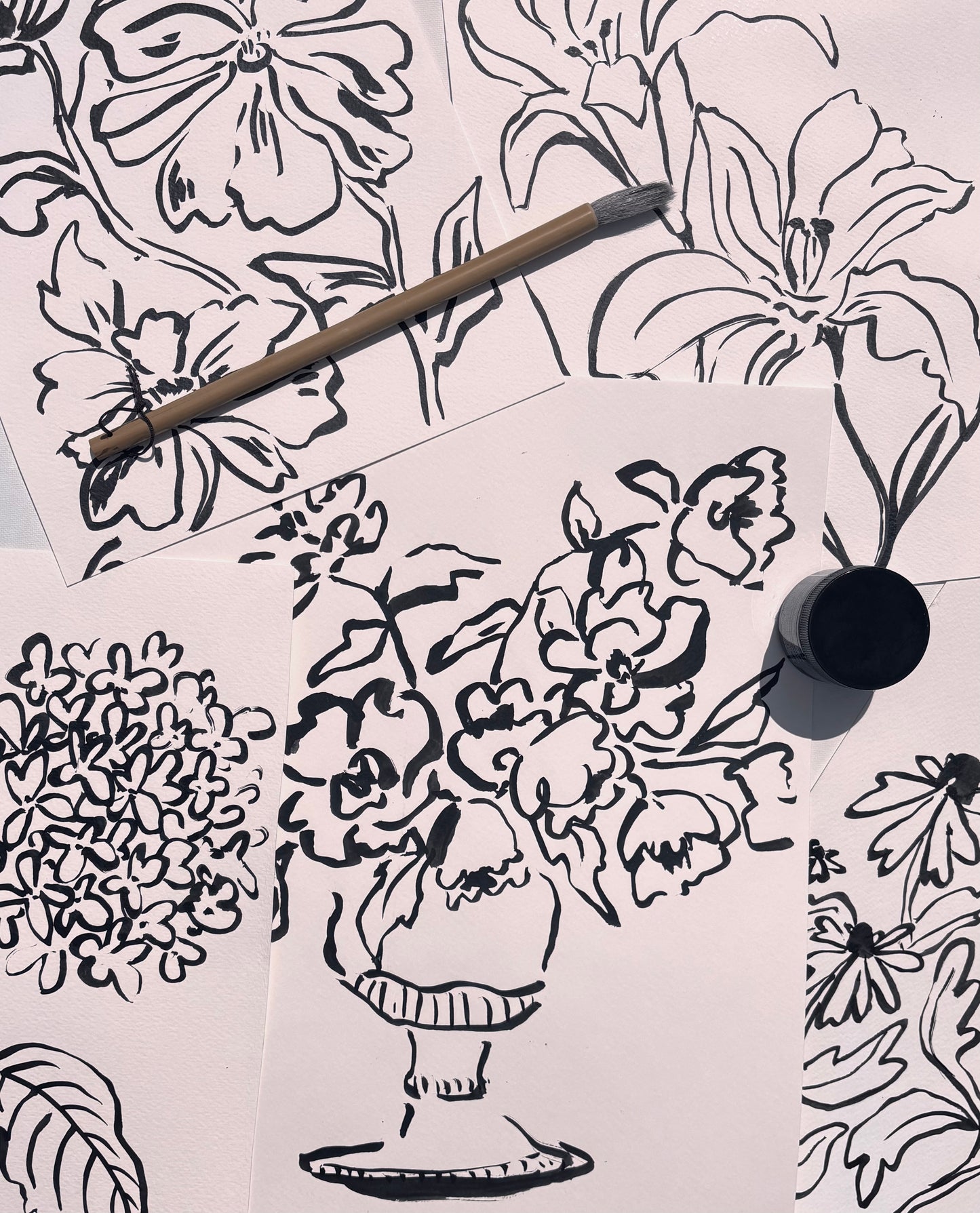 India Ink & Sumi Brush: Sip & Paint Florals for Beginners