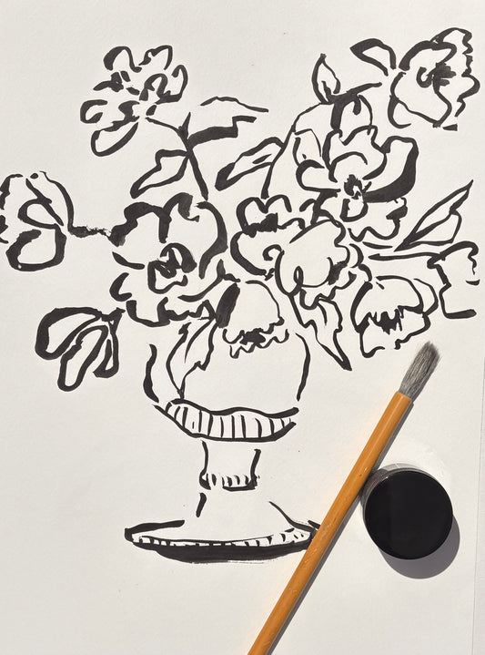 India Ink & Sumi Brush: Sip & Paint Florals for Beginners