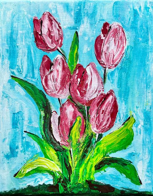 Textured Tulips -  Palette Knife and Brush