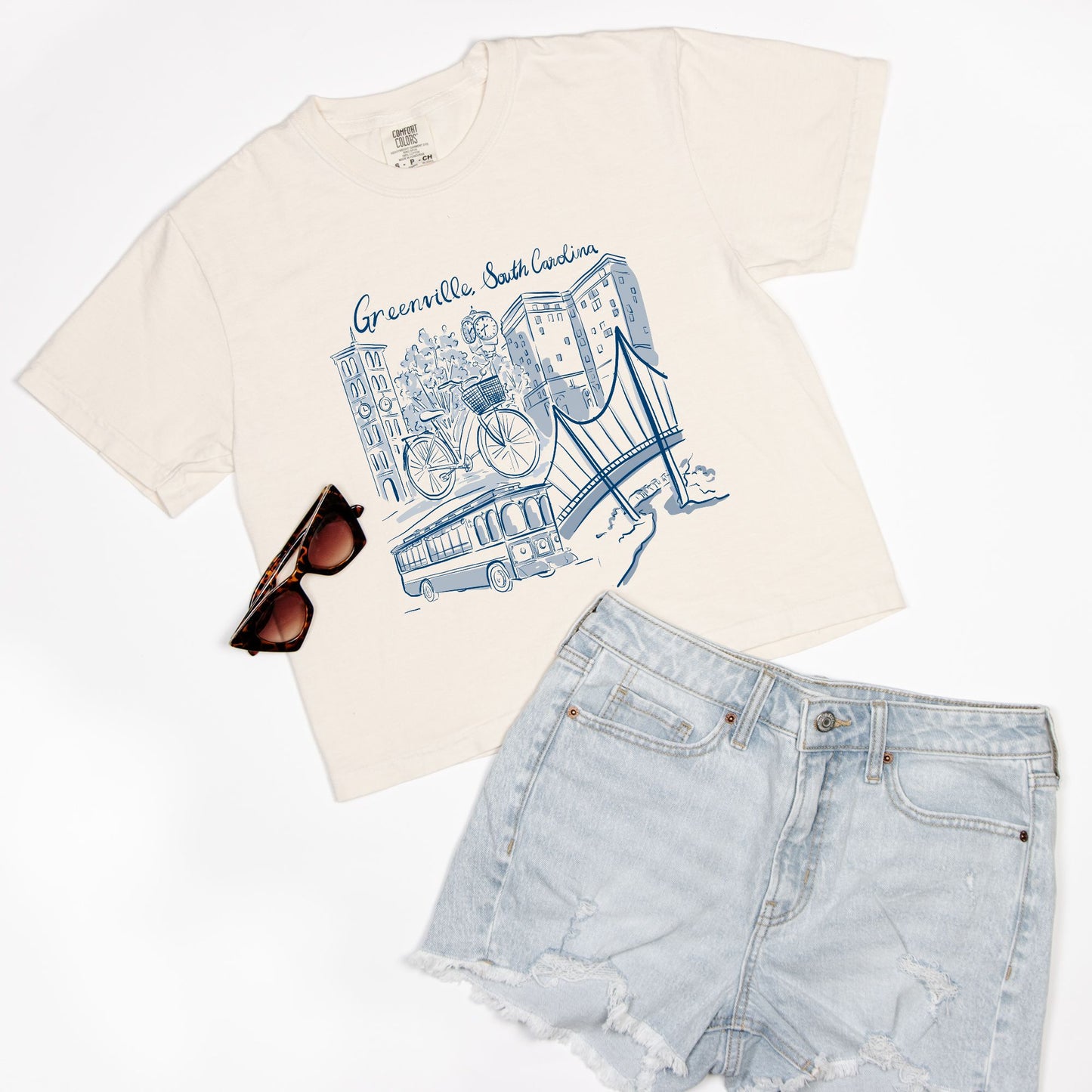 Blue & White Cropped Boxy Tee