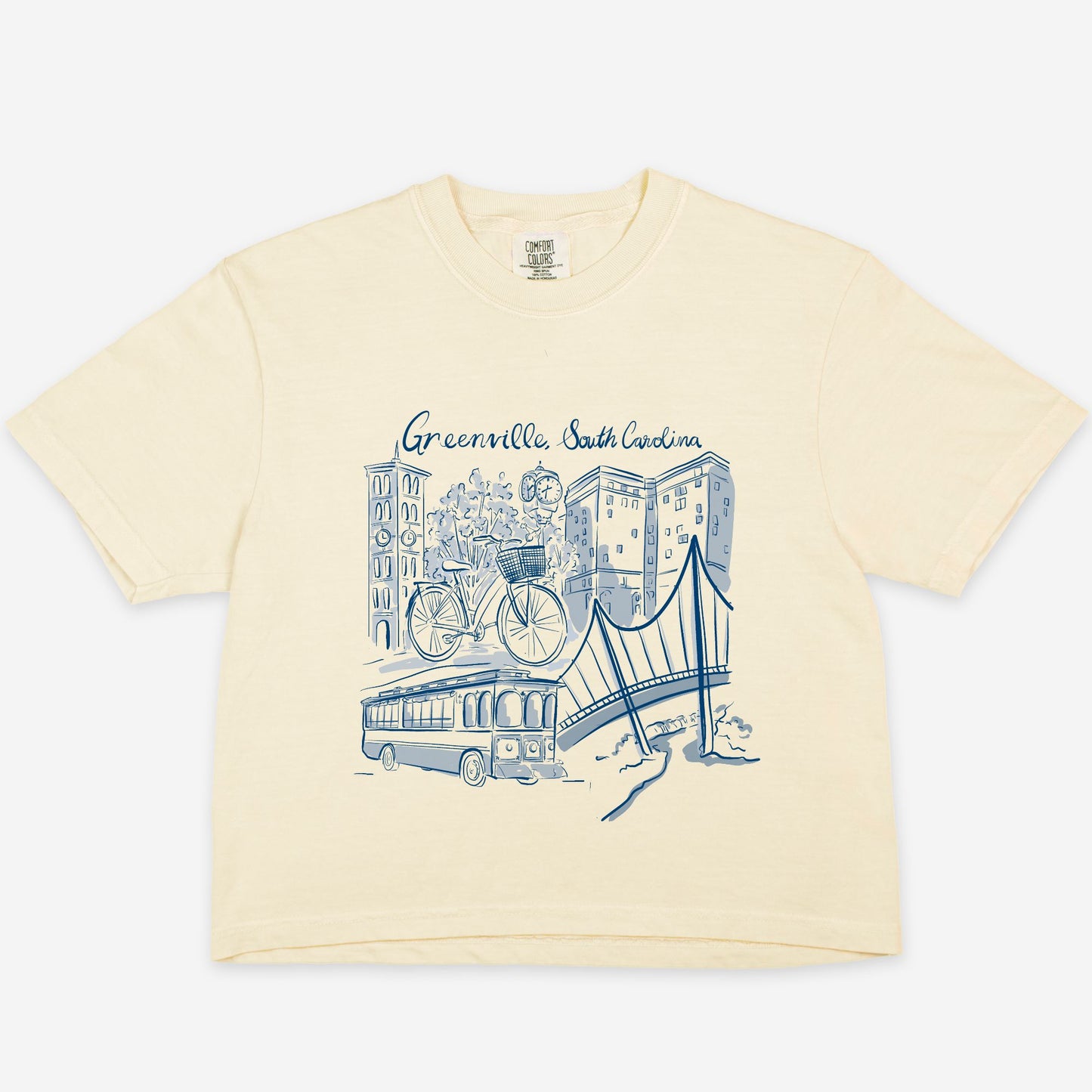 Blue & White Cropped Boxy Tee