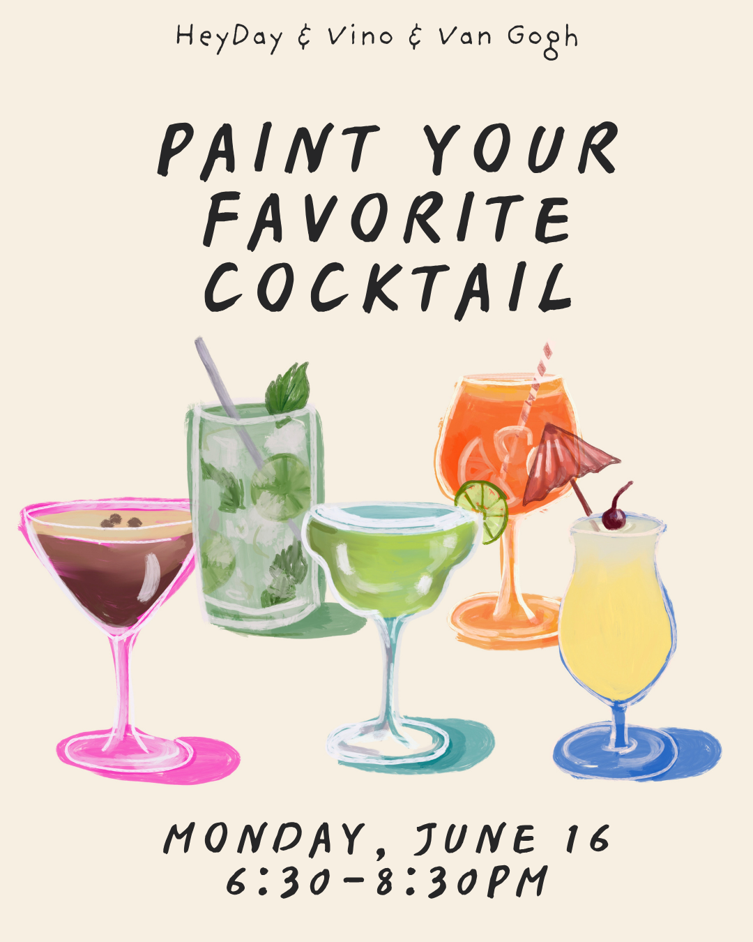 Paint & Sip Night at HeyDay! "Paint Your Favorite Cocktail"