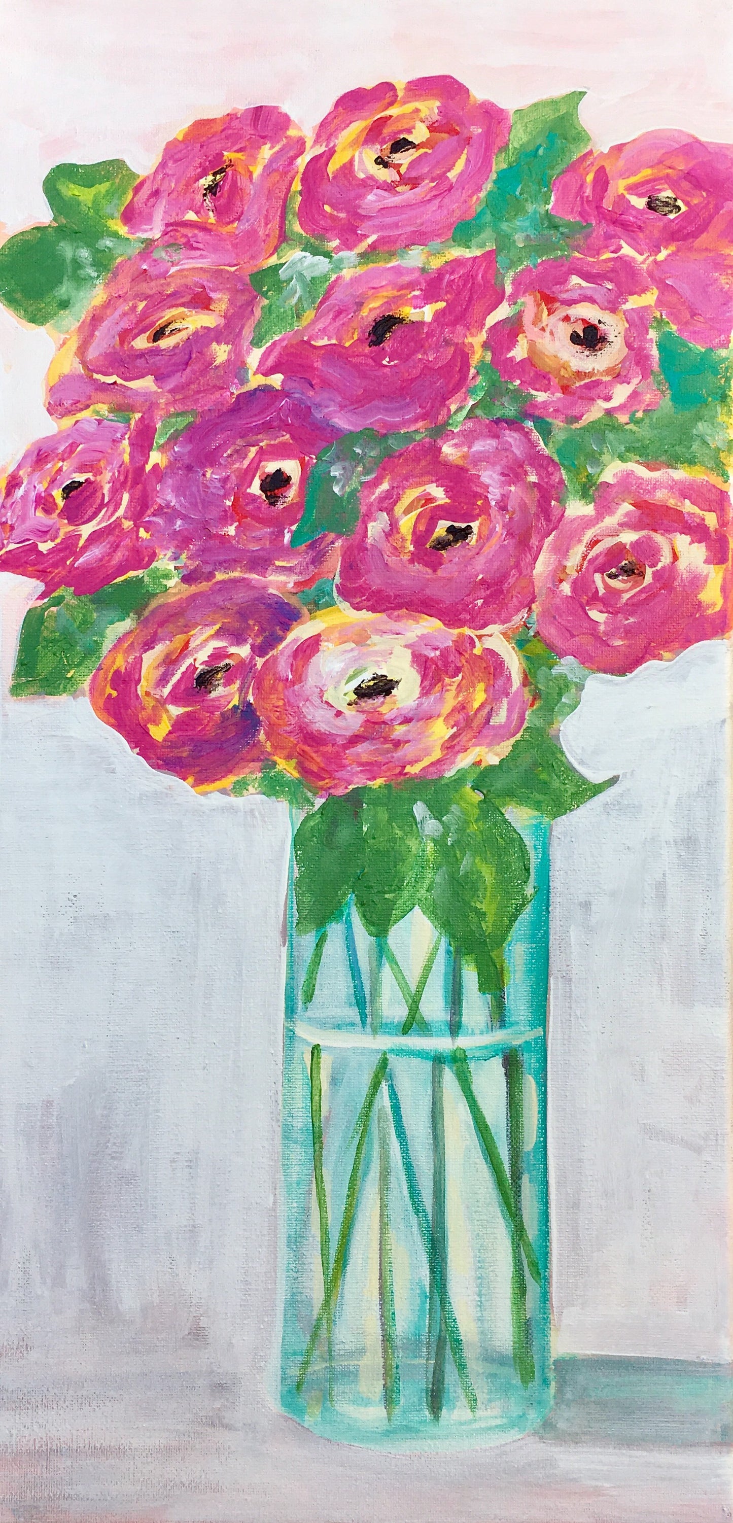 Pink Flowers in A Tall Vase